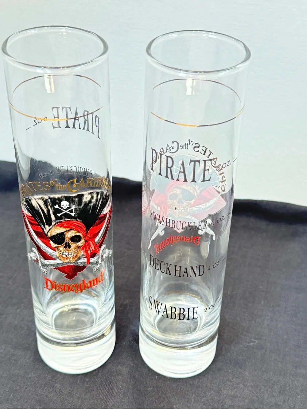 Disneyland Pirates of the Caribbean Tall Shot Glasses Set of 2 8oz Preowned Good